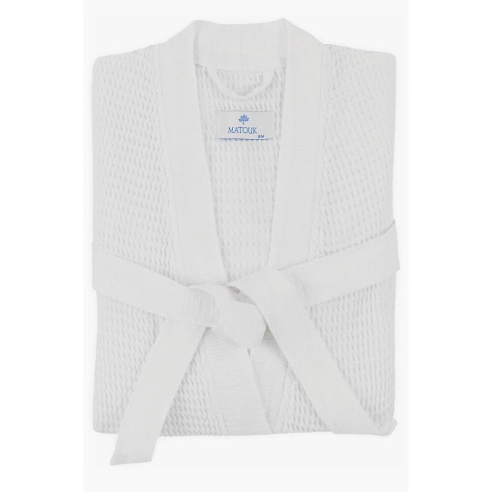 New Matouk Kiran Turkish Waffle Knit Bath Robe Small/Medium Unisex Cotton Bamboo